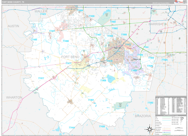 Fort Bend County Wall Map Premium Style